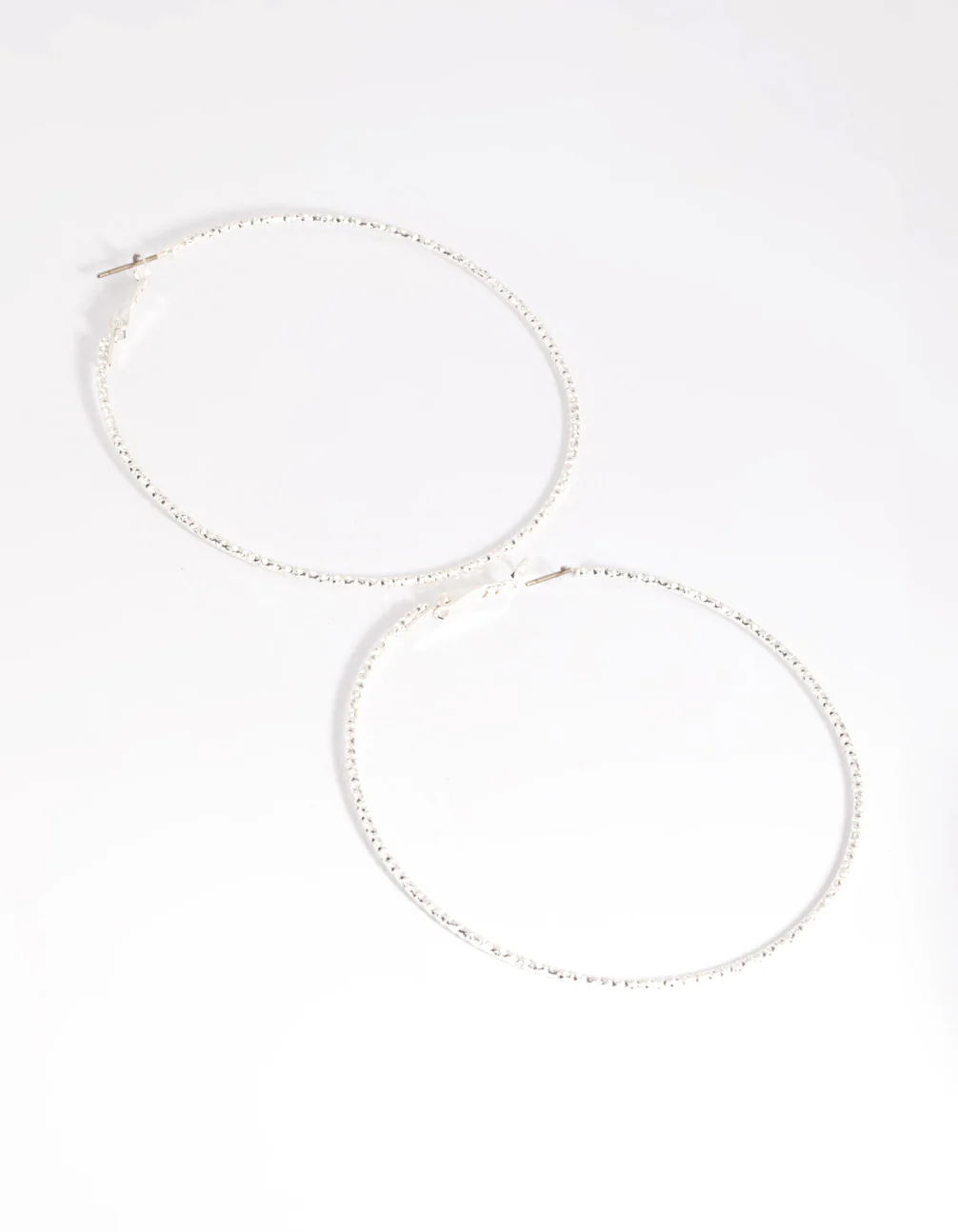 Silver 70mm Facet Textured Hoop Earrings - Image 4