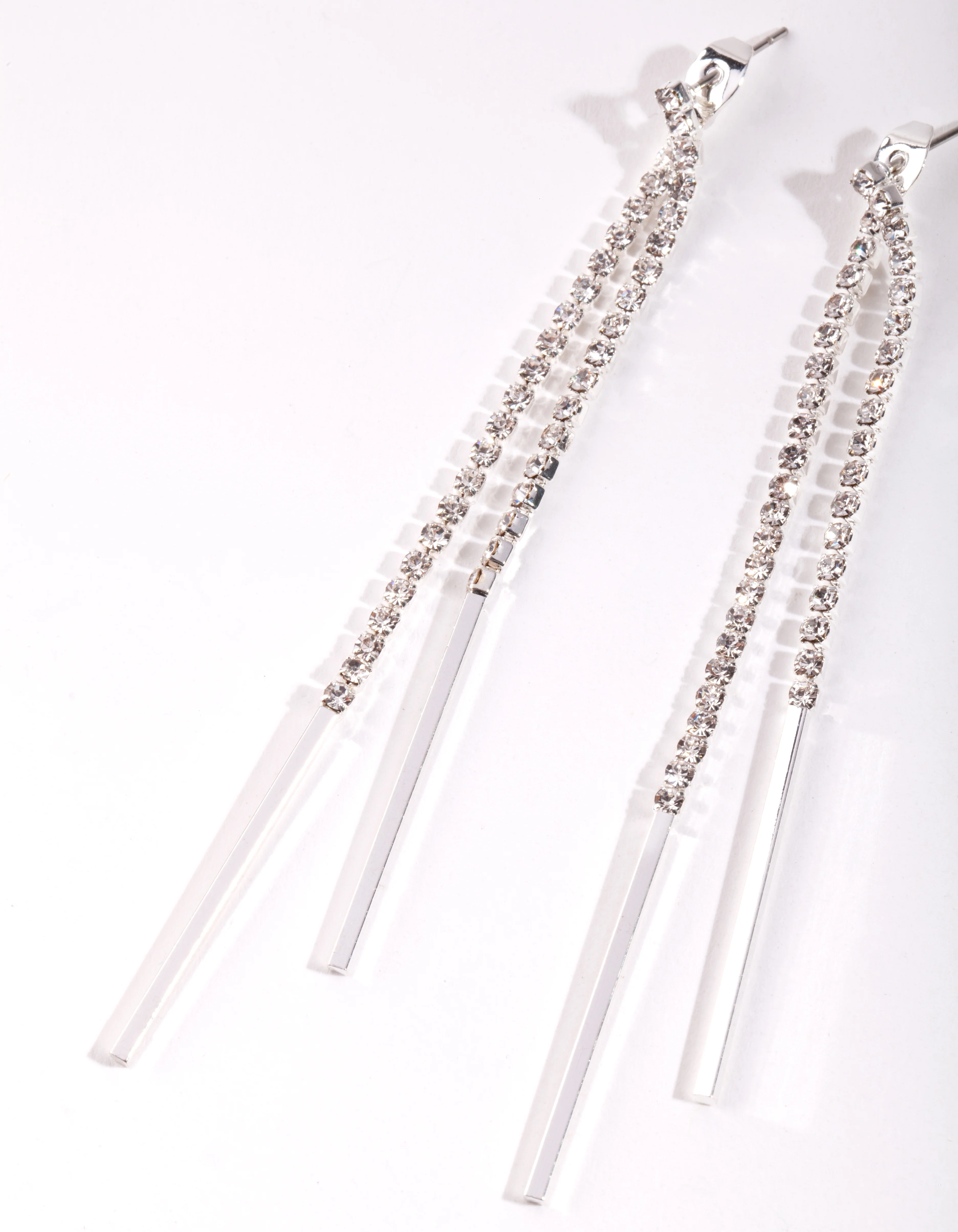 Silver Diamante Cup Chain Drop Earrings - Image 2