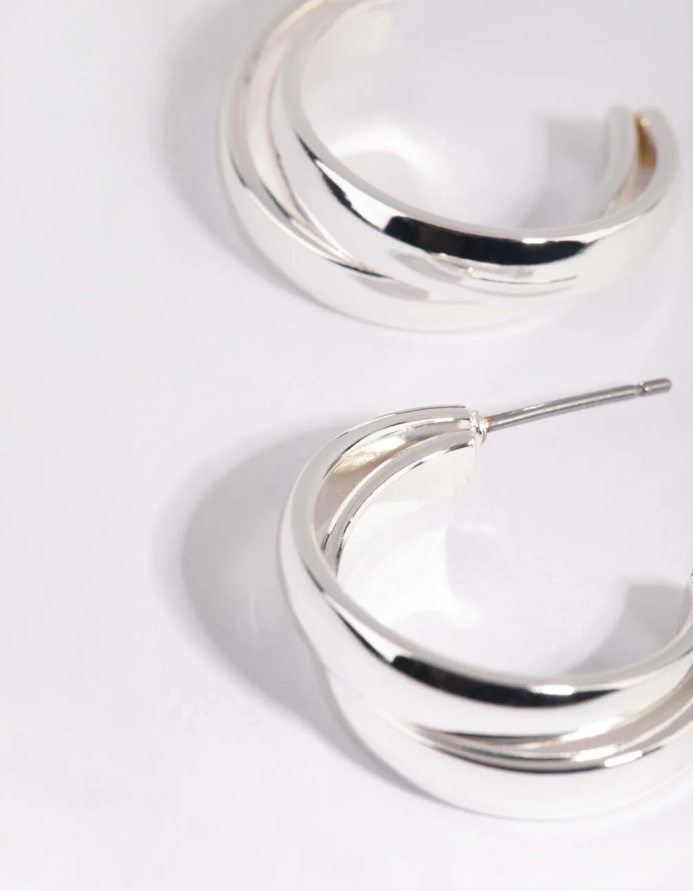 Silver Smooth Double Hoop Earrings - Image 2