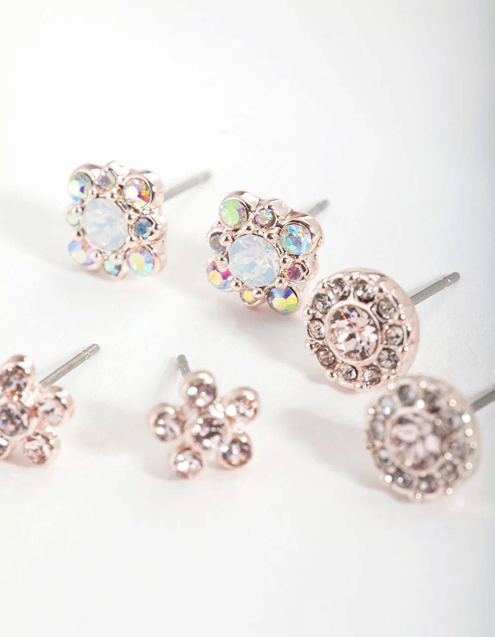 Rose Gold Diamond Simulant Silk Stud Earrings Set - Image 2