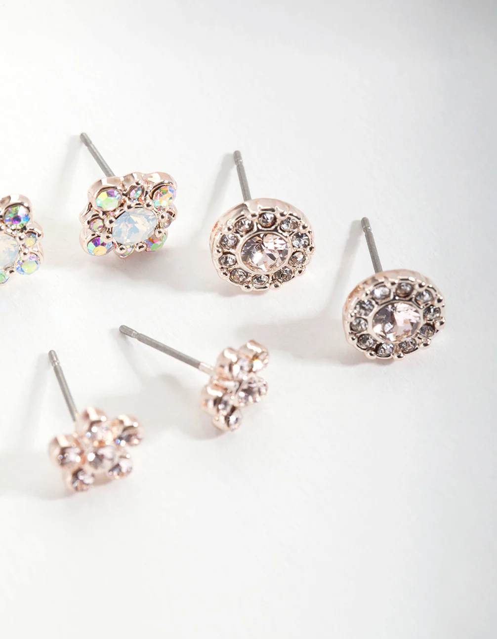 Rose Gold Diamond Simulant Silk Stud Earrings Set - Image 3