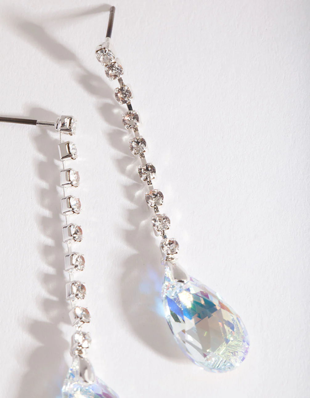 Silver Diamond Simulant Aurora Borealis Teardrop Earrings - Image 4