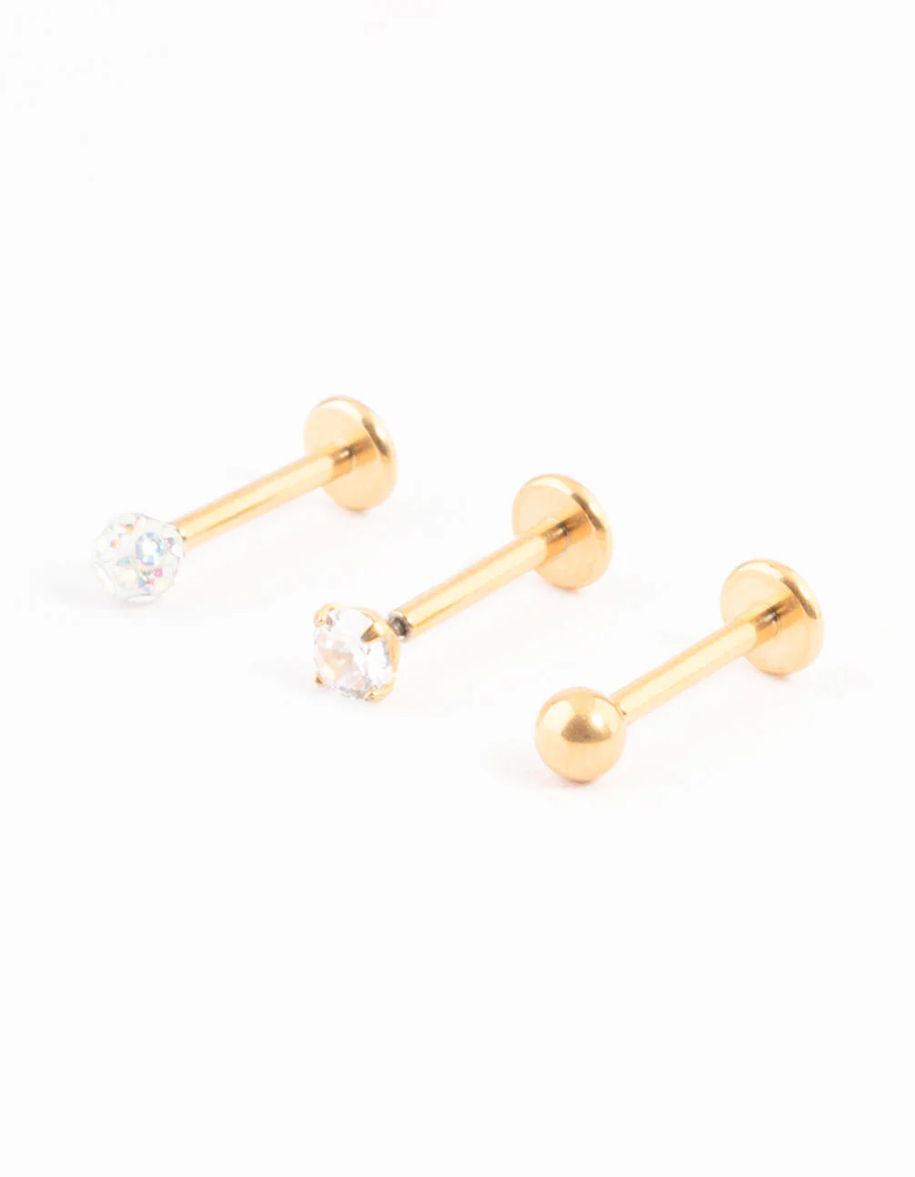 Gold Plated Titanium Cubic Zirconia & Pave Threadless Flat Back Studs Pack