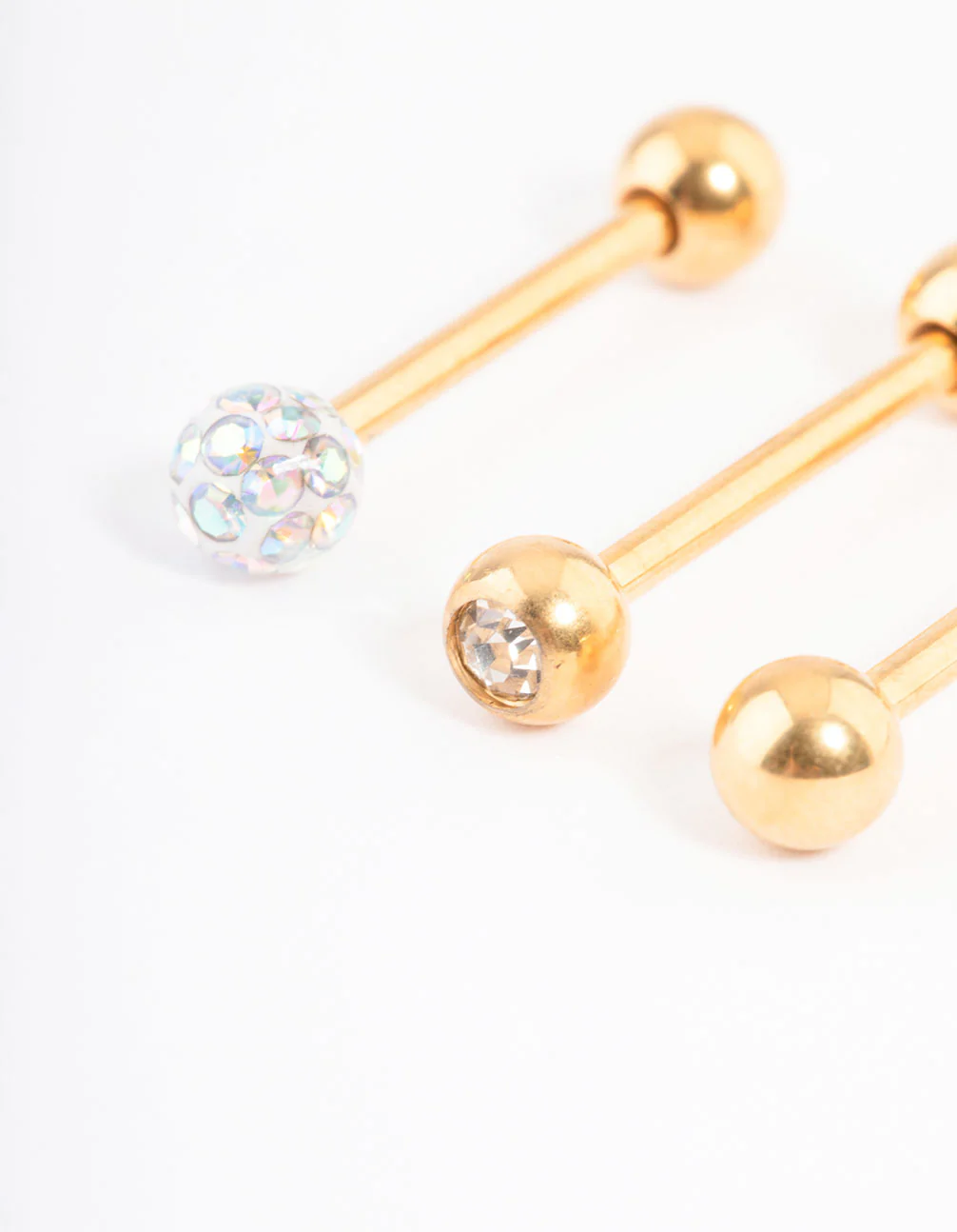 Gold Plated Titanium Pave Ball Tongue Piercing Pack - Image 2