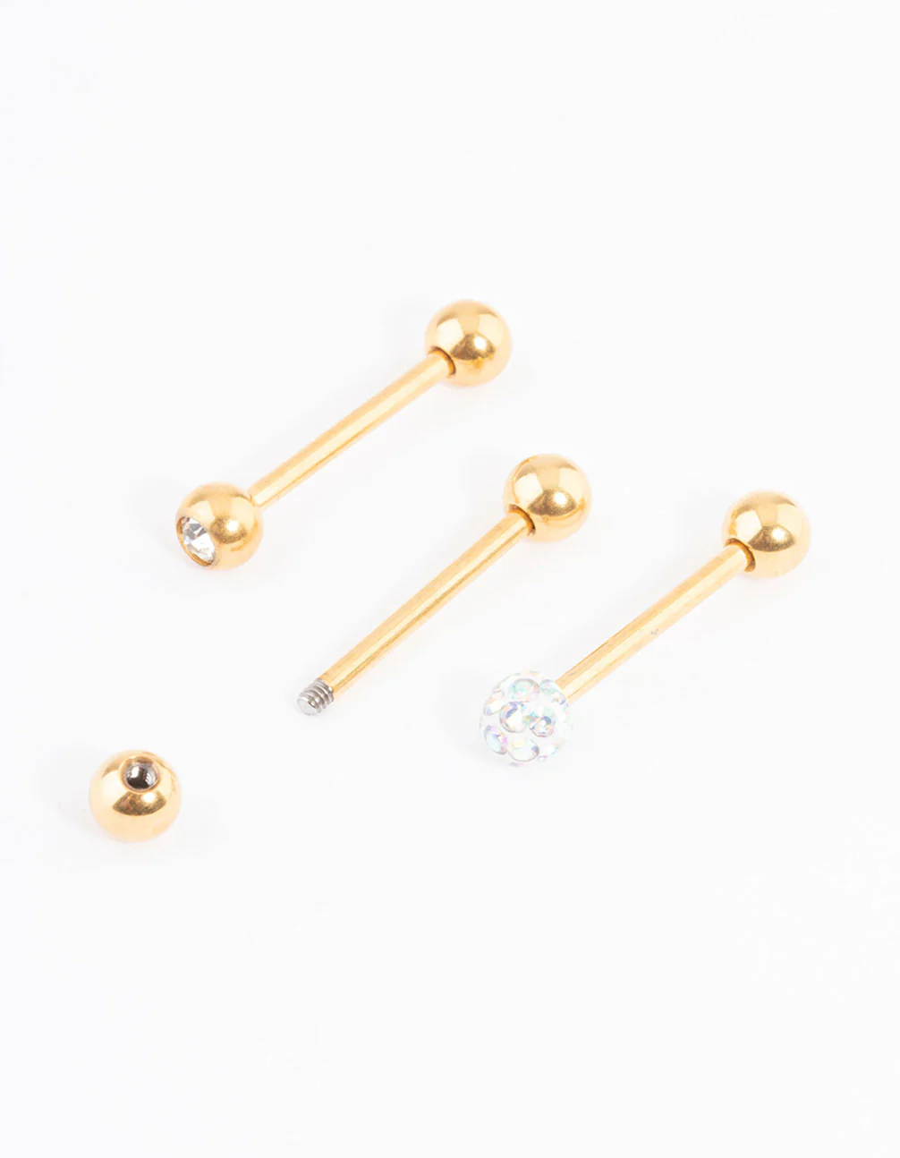 Gold Plated Titanium Pave Ball Tongue Piercing Pack - Image 3