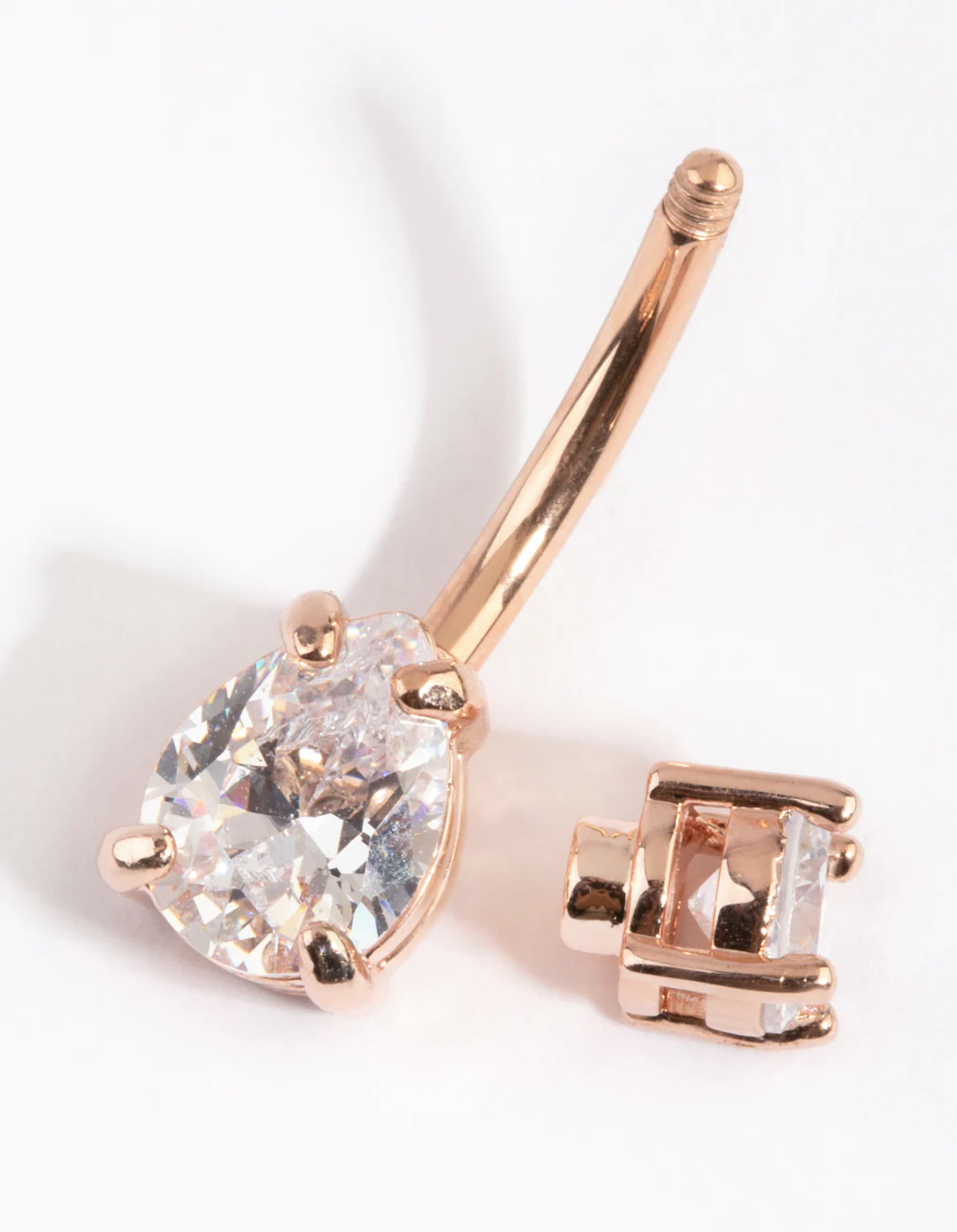 Rose Gold Plated Pear Diamante Medium Belly Bar - Image 2