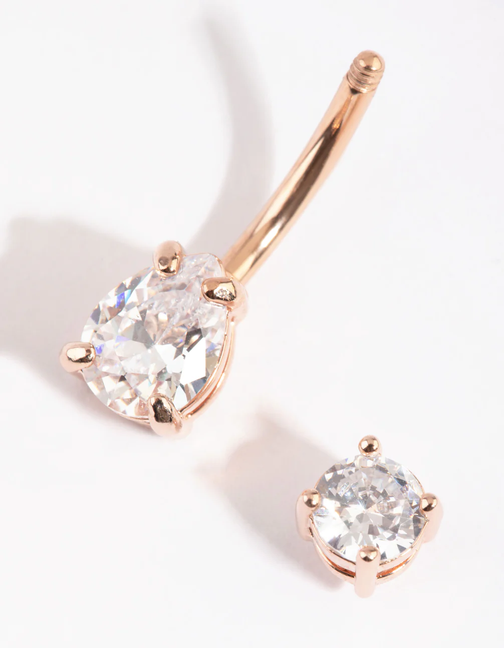 Rose Gold Plated Pear Diamante Medium Belly Bar - Image 3
