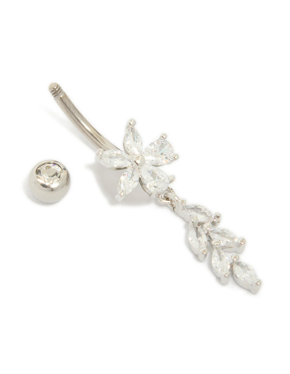Titanium Cubic Zirconia Flower Vine Belly Bar - Image 3