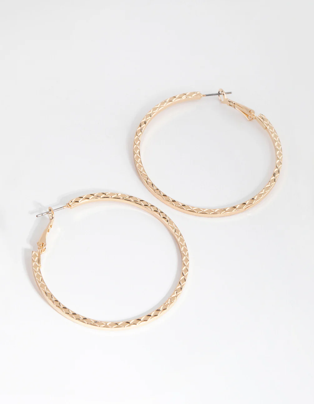 Gold Side Diamond-Cut Hoop Earrings