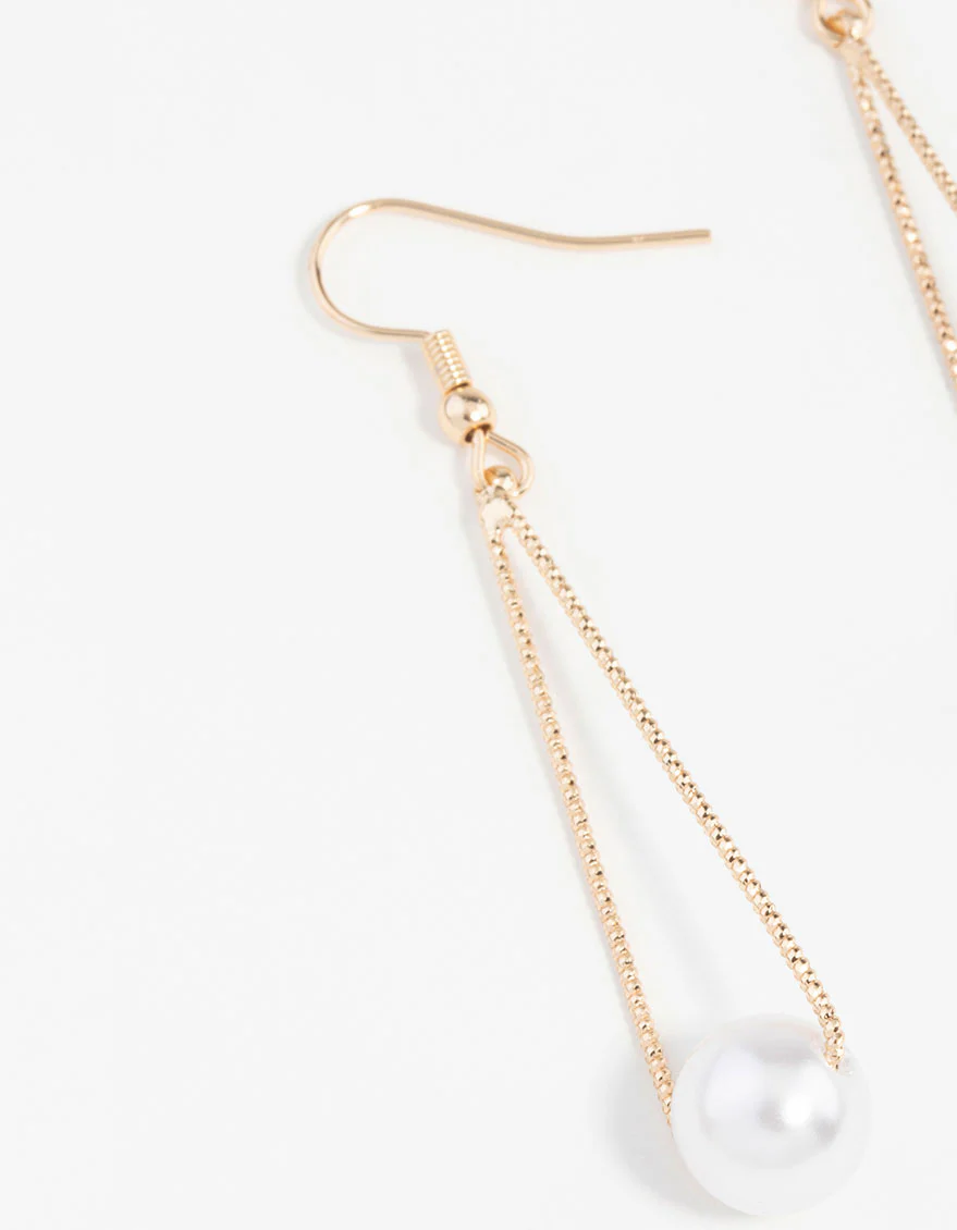 Gold Pearl Textured Cut-Out Earrings - Image 2