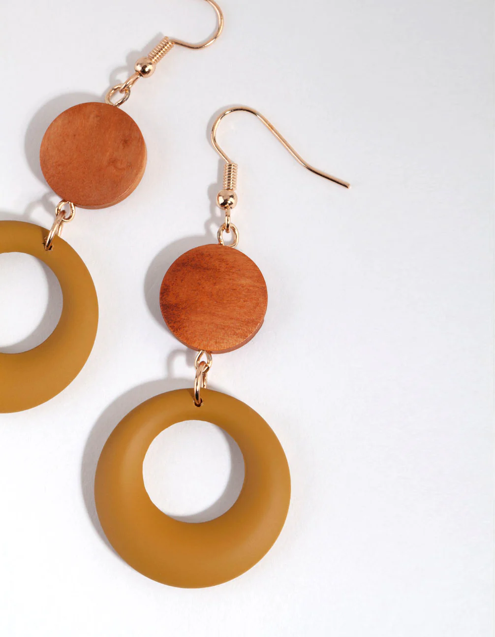 Wooden Matte Olive Drop Earrings - Image 2