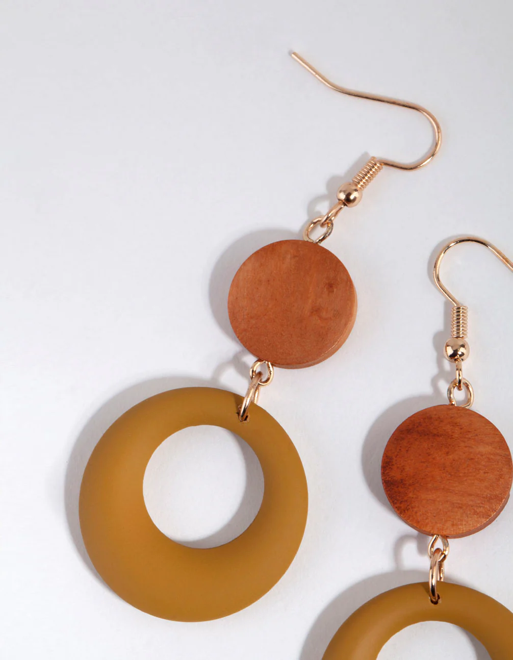 Wooden Matte Olive Drop Earrings - Image 3