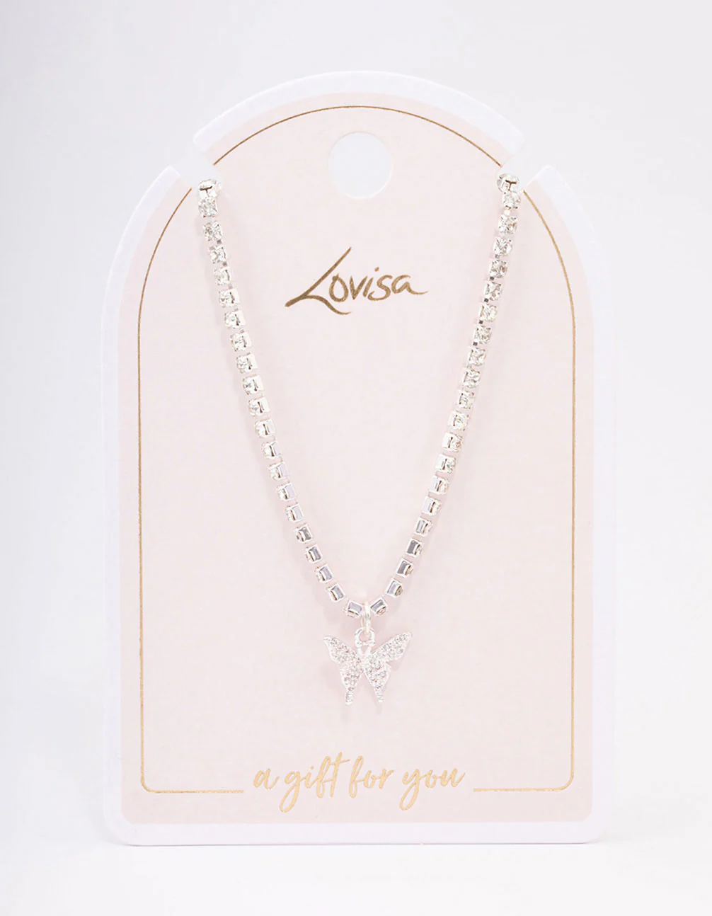 Silver Cup Chain Diamante Butterfly Necklace - Image 3