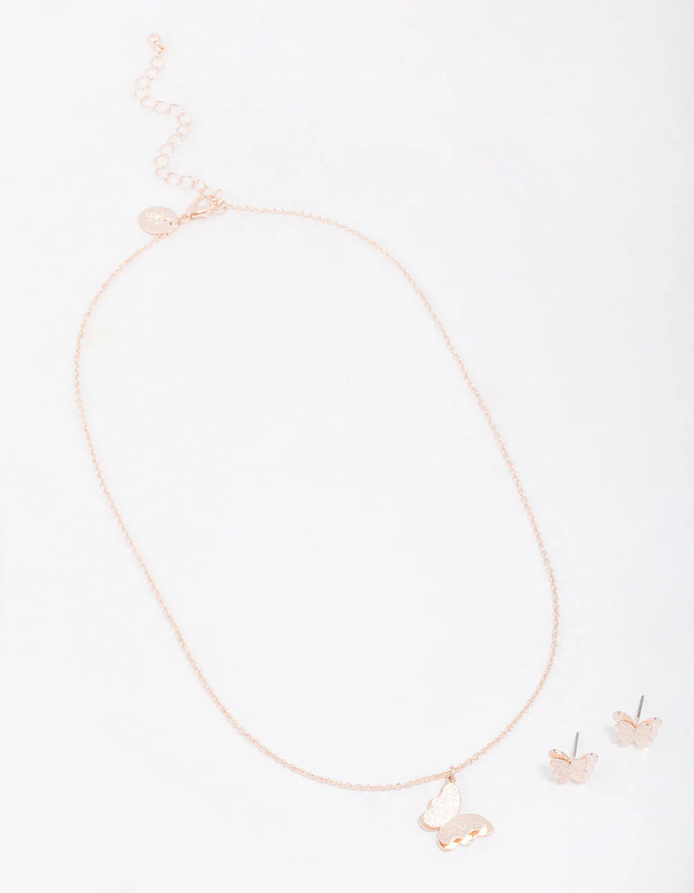 Rose Gold Sandblast Butterfly Jewellery Set - Image 3