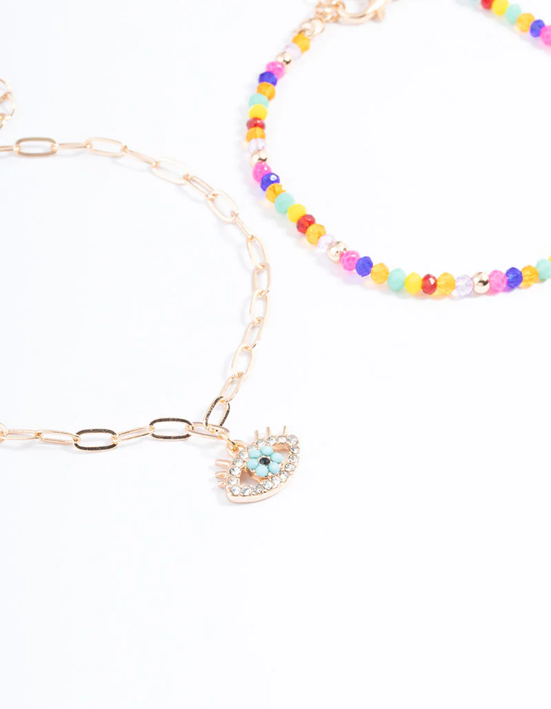 Gold Bead & Evil Eye Bracelet Pack - Image 3