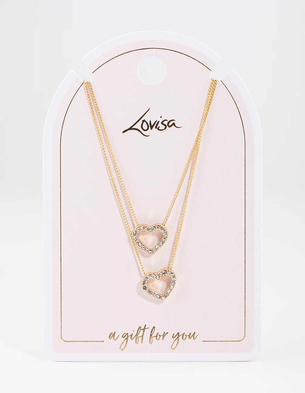 Gold Double Diamante Open Heart Layered Necklace - Image 3