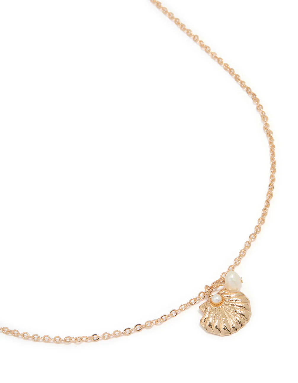 Gold Freshwater Pearl & Clam Pendant Necklace