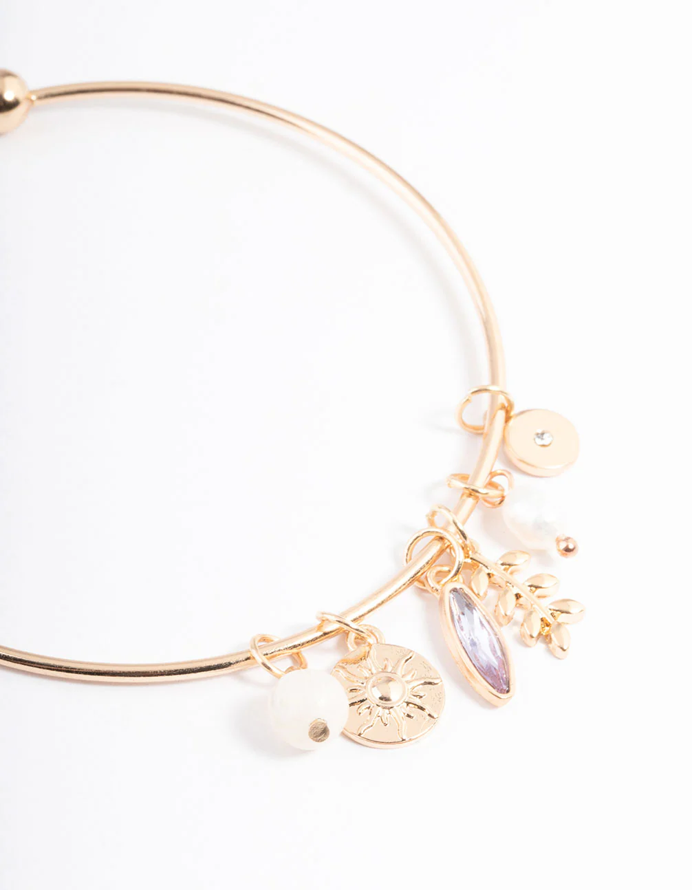 Gold Mixed Charm Open Cuff Bangle - Image 2