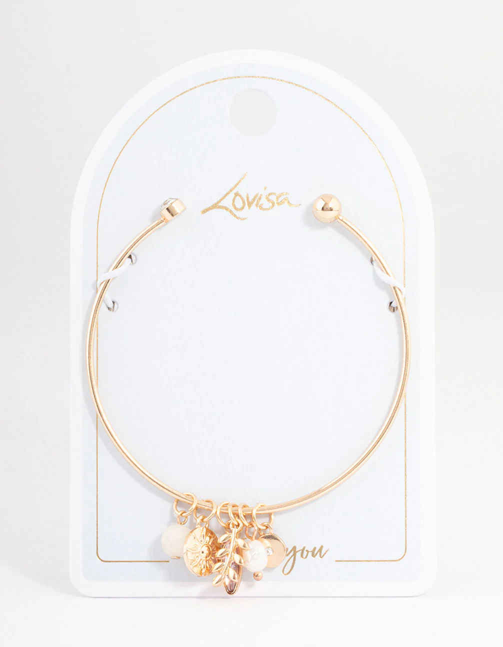 Gold Mixed Charm Open Cuff Bangle - Image 3