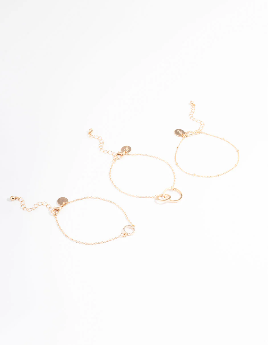 Gold Open Circle Linked Bracelet Pack