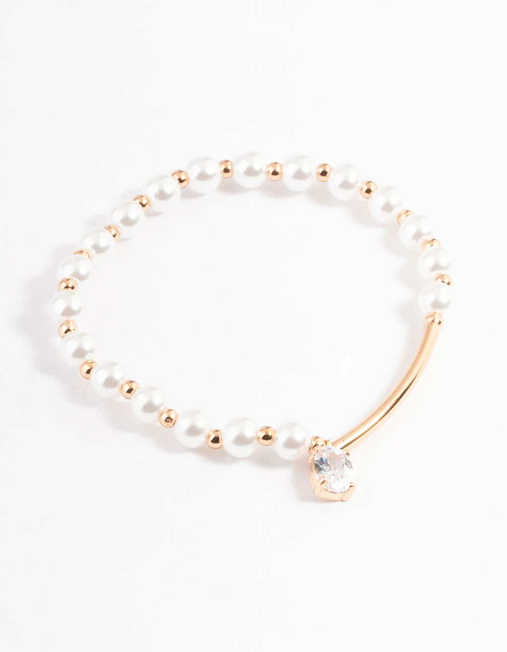 Gold Pearl & Bar Diamante Bracelet - Image 2