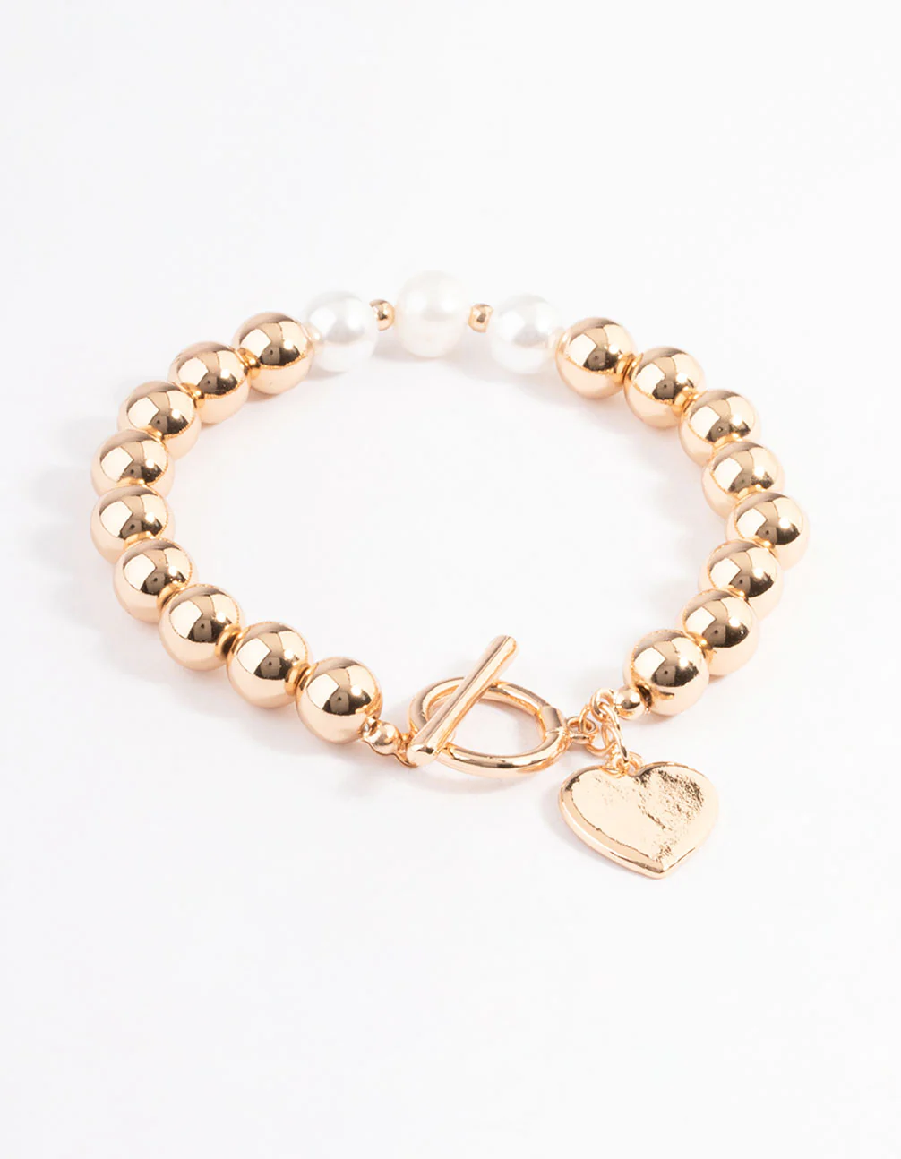 Gold Pearl & Bead Heart Bracelet - Image 2