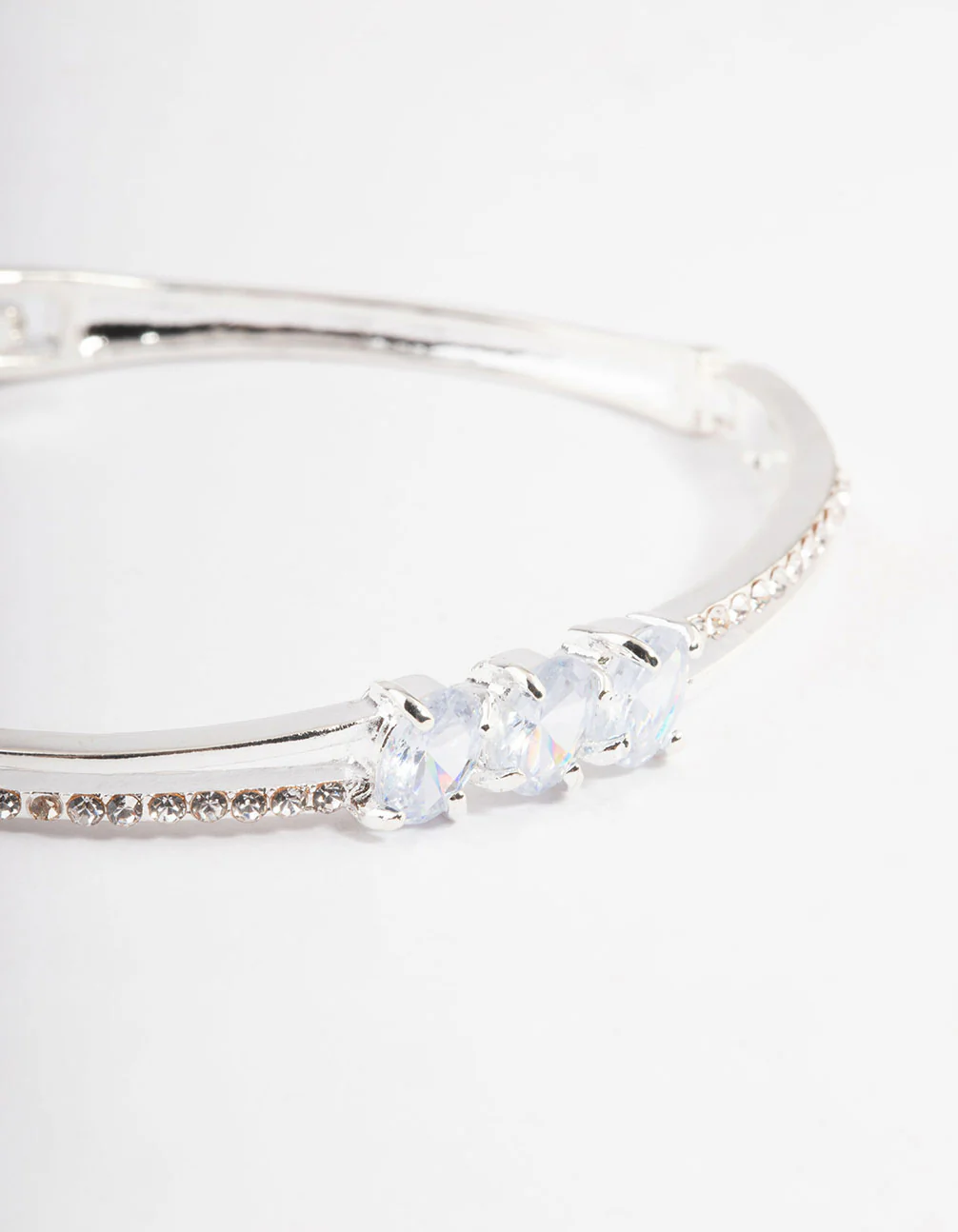 Silver Oval Stone Diamante Bangle - Image 2