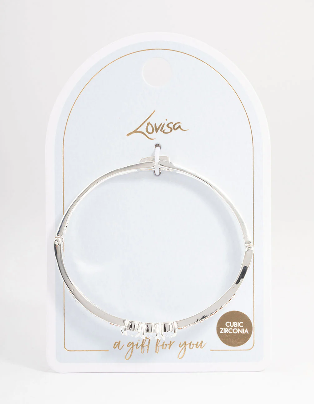 Silver Oval Stone Diamante Bangle - Image 3