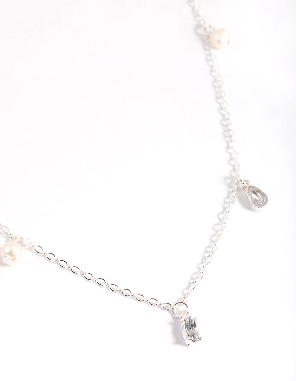 Silver Pearl & Diamante Droplet Necklace - Image 2