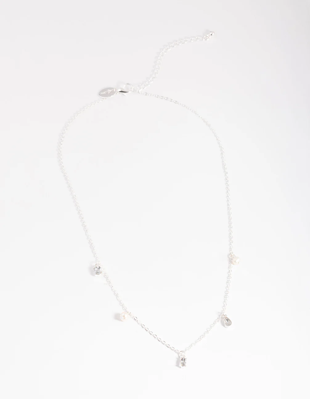 Silver Pearl & Diamante Droplet Necklace - Image 3