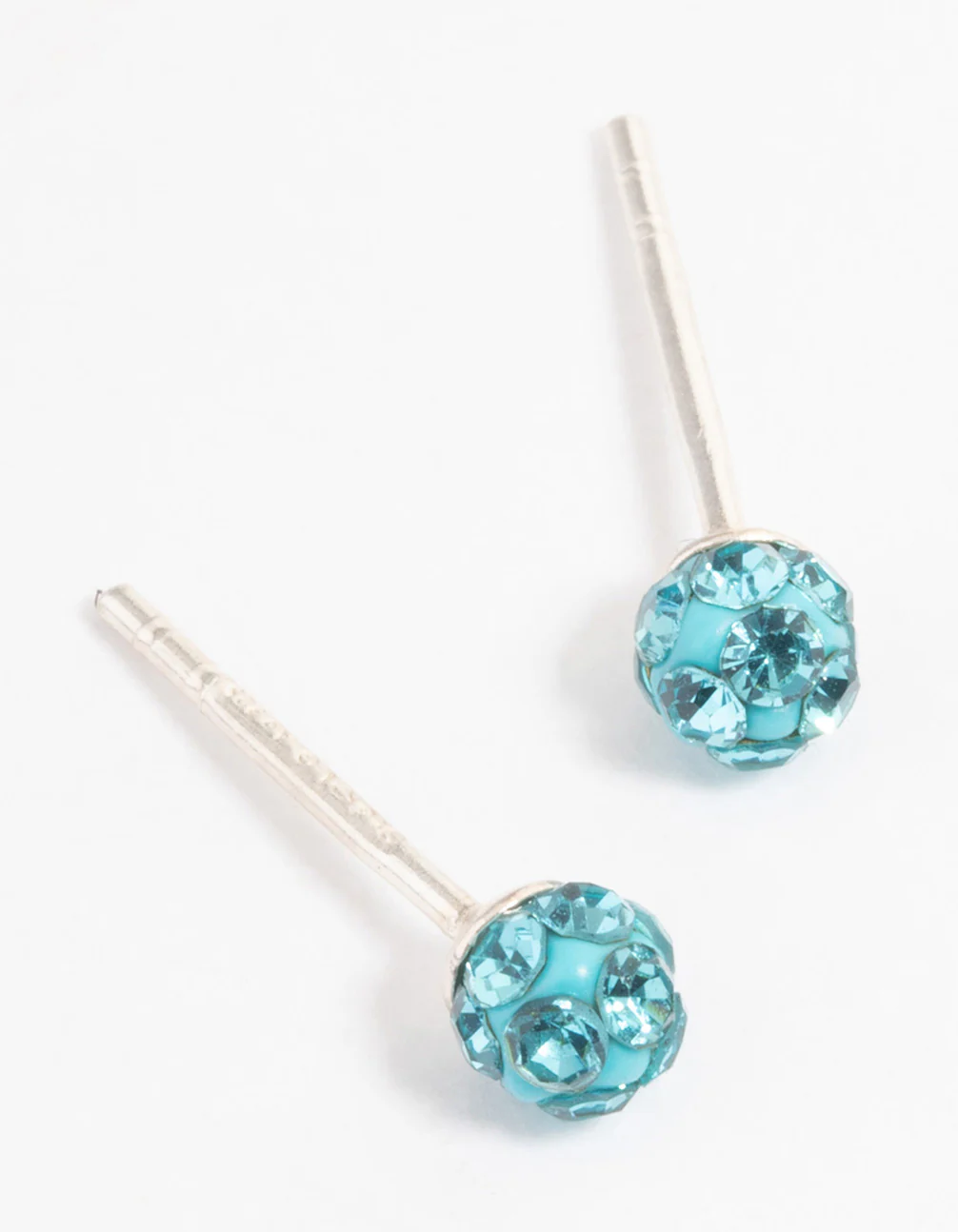 Sterling Silver Blue Pave Ball Stud Earrings - Image 2