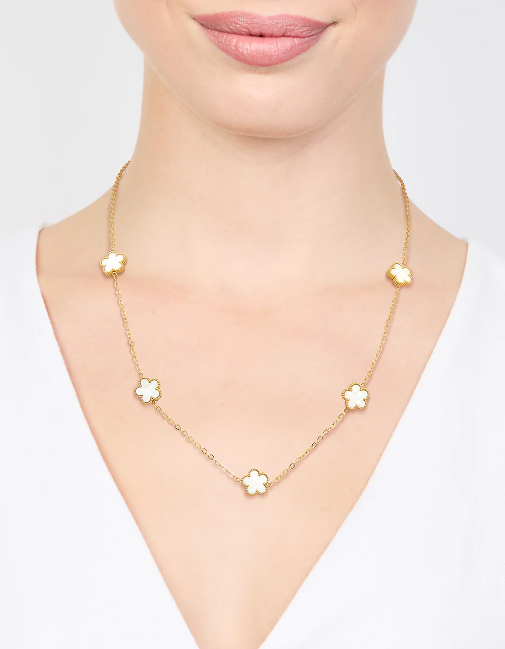 Waterproof Gold Plated Stainless Shell Petal Flower Pendant Necklace - Image 2