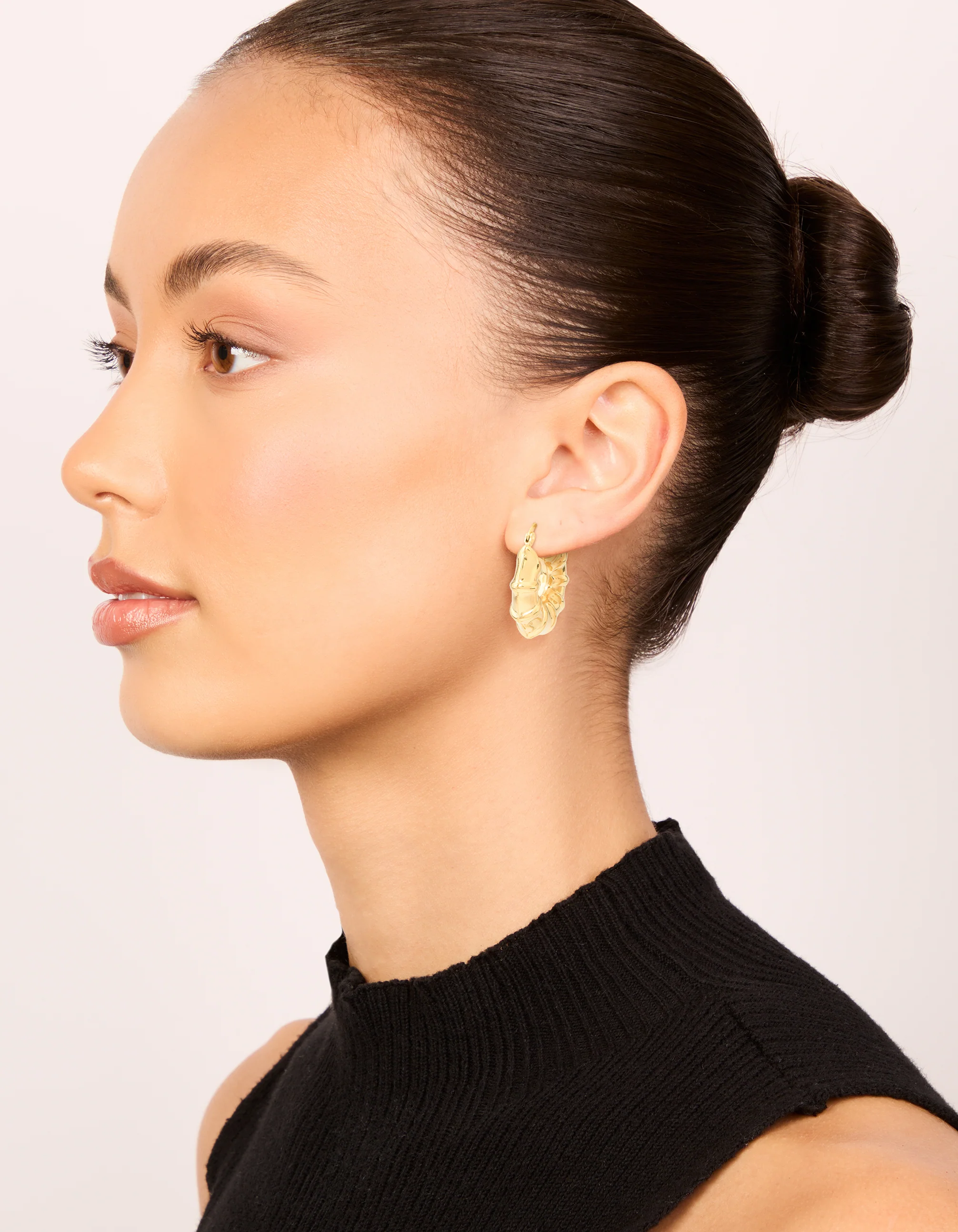 Waterproof Gold Plated Stainless Steel Barrel Detail Hoop Earrings - Image 3
