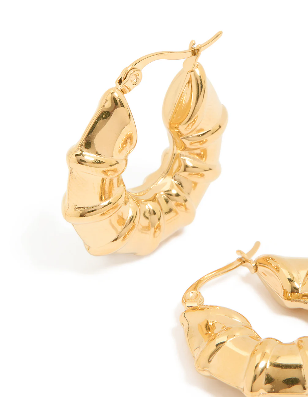 Waterproof Gold Plated Stainless Steel Barrel Detail Hoop Earrings - Image 4