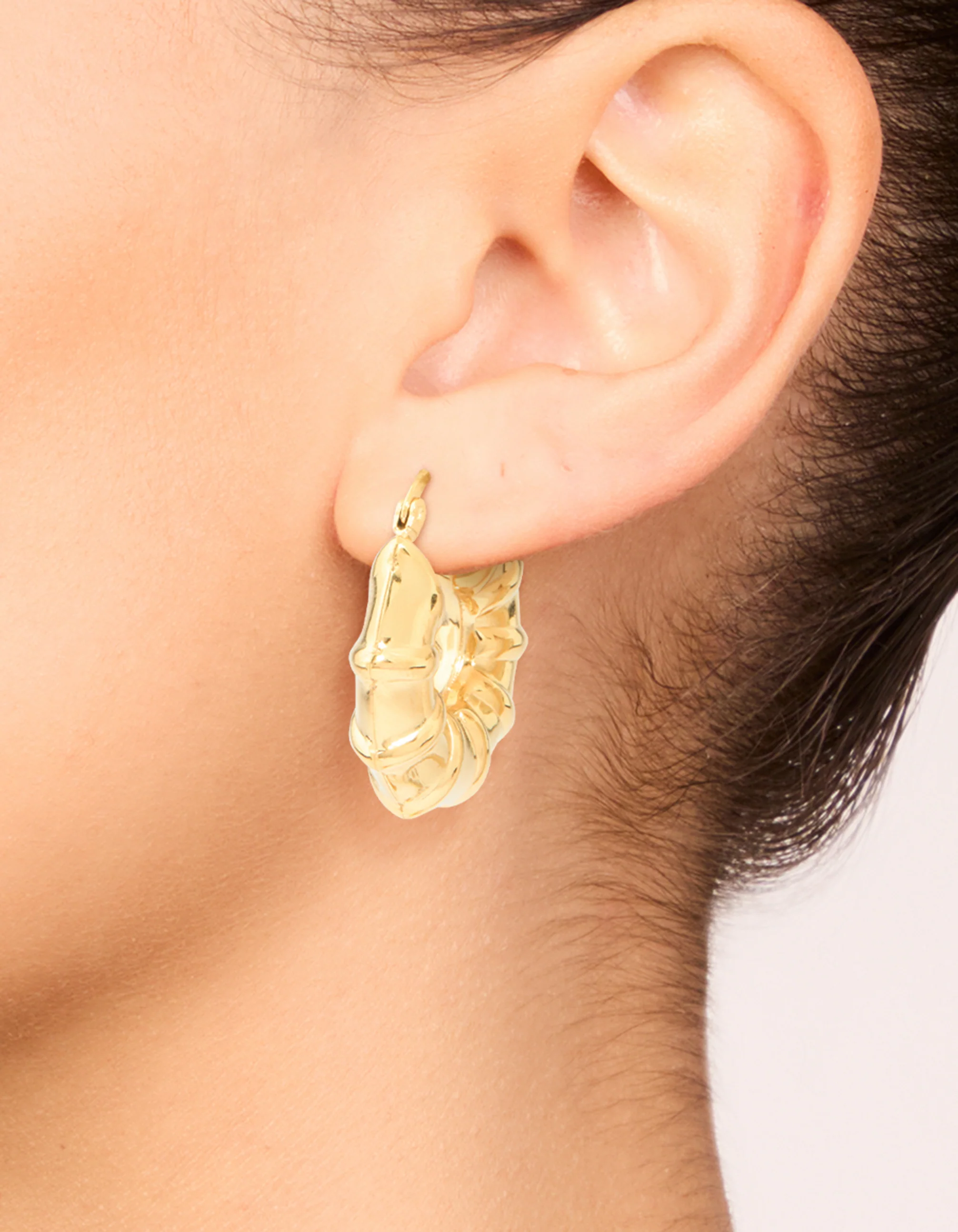 Waterproof Gold Plated Stainless Steel Barrel Detail Hoop Earrings - Image 6