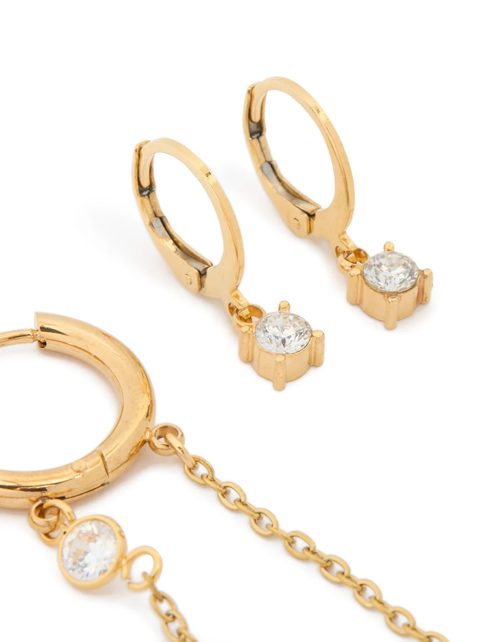 Waterproof Gold Plated Stainless Steel Bezel Clicker & Chain Earrings Stacking Pack - Image 5