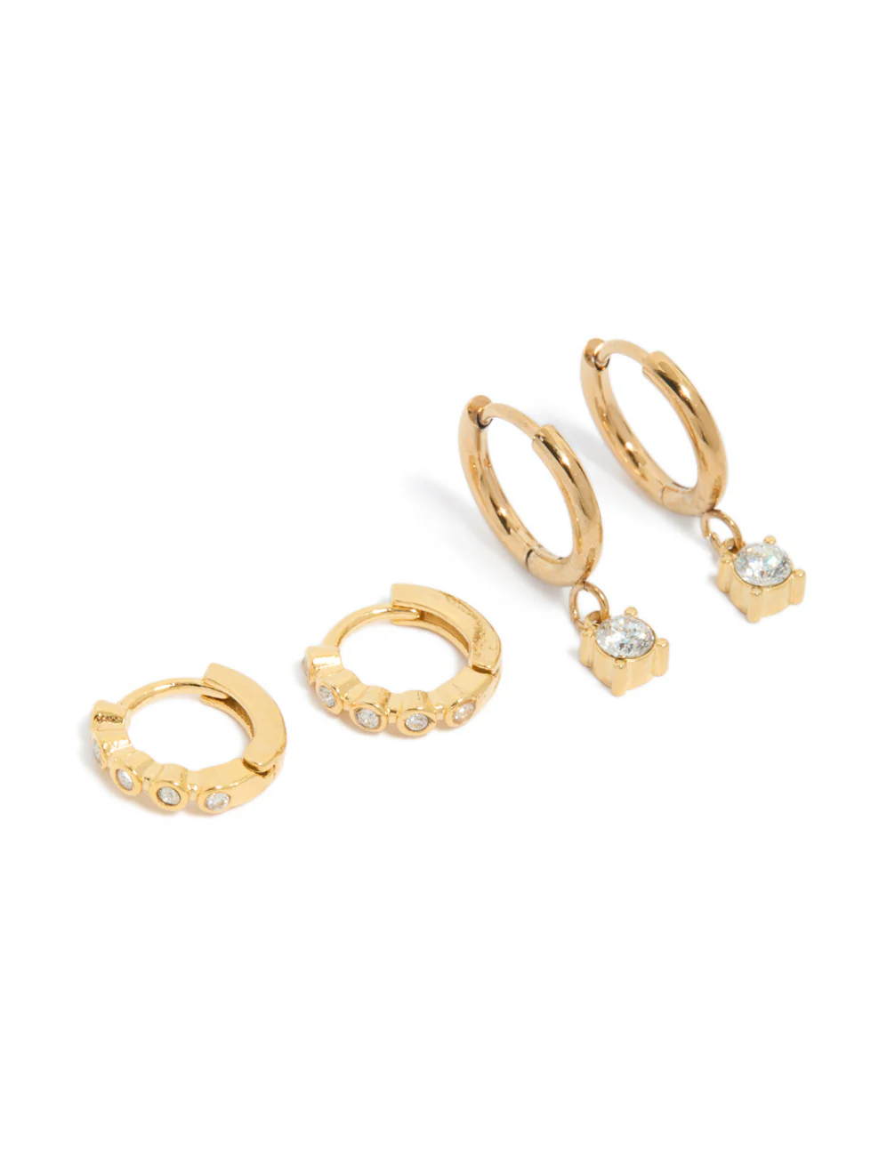 Waterproof Gold Plated Stainless Steel Bezel Diamante Huggie Earrings 2-Pack - Image 2