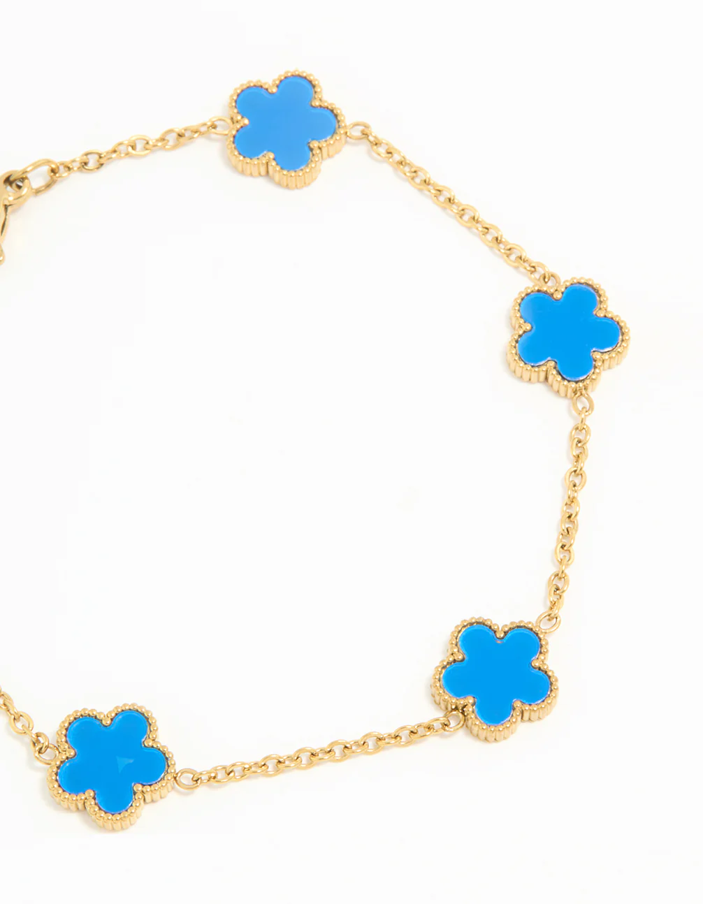 Waterproof Gold Plated Stainless Steel Blue Inlay Flower Petals Charm Bracelet - Image 2