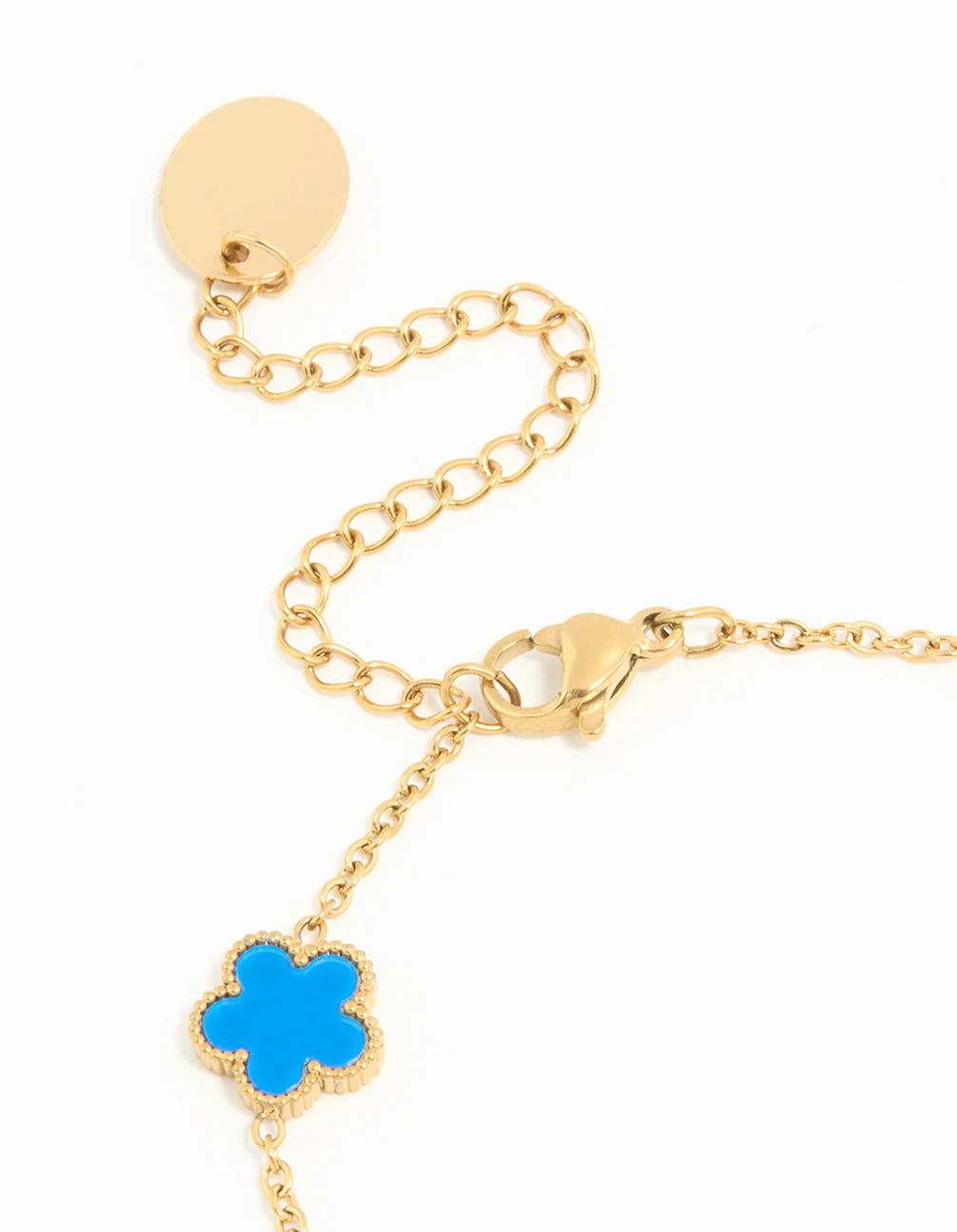 Waterproof Gold Plated Stainless Steel Blue Inlay Flower Petals Charm Bracelet - Image 3