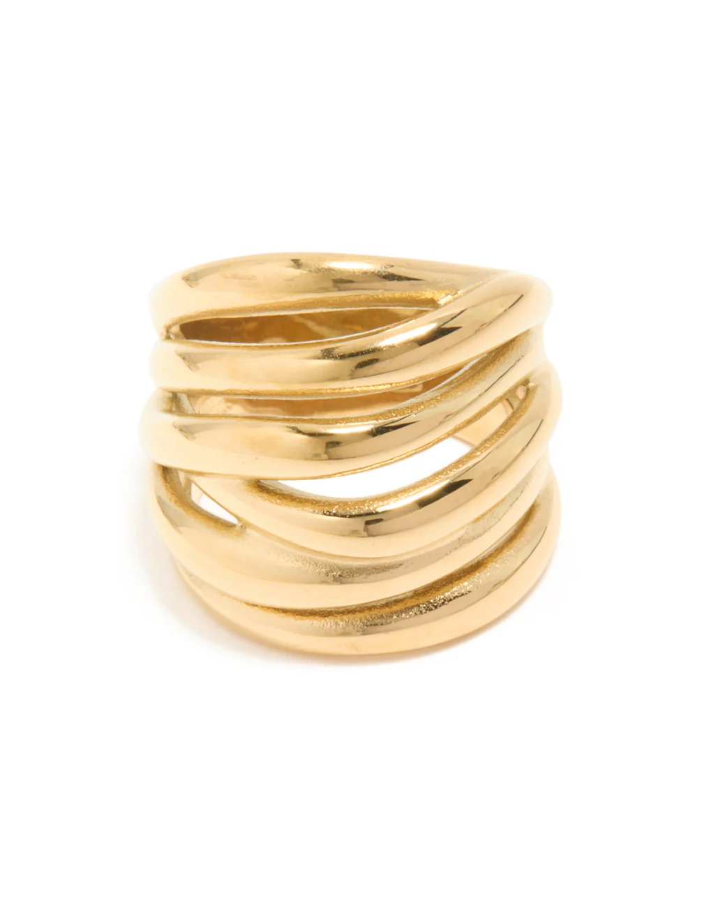 Waterproof Gold Plated Stainless Steel Bold Stacked Line Ring - Image 3