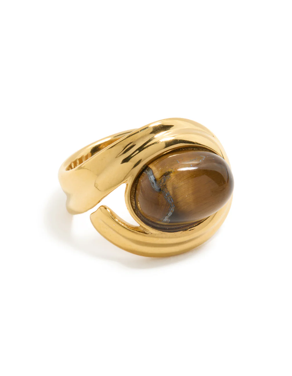 Waterproof Gold Plated Stainless Steel Brown Marble Oval Ring - Image 2