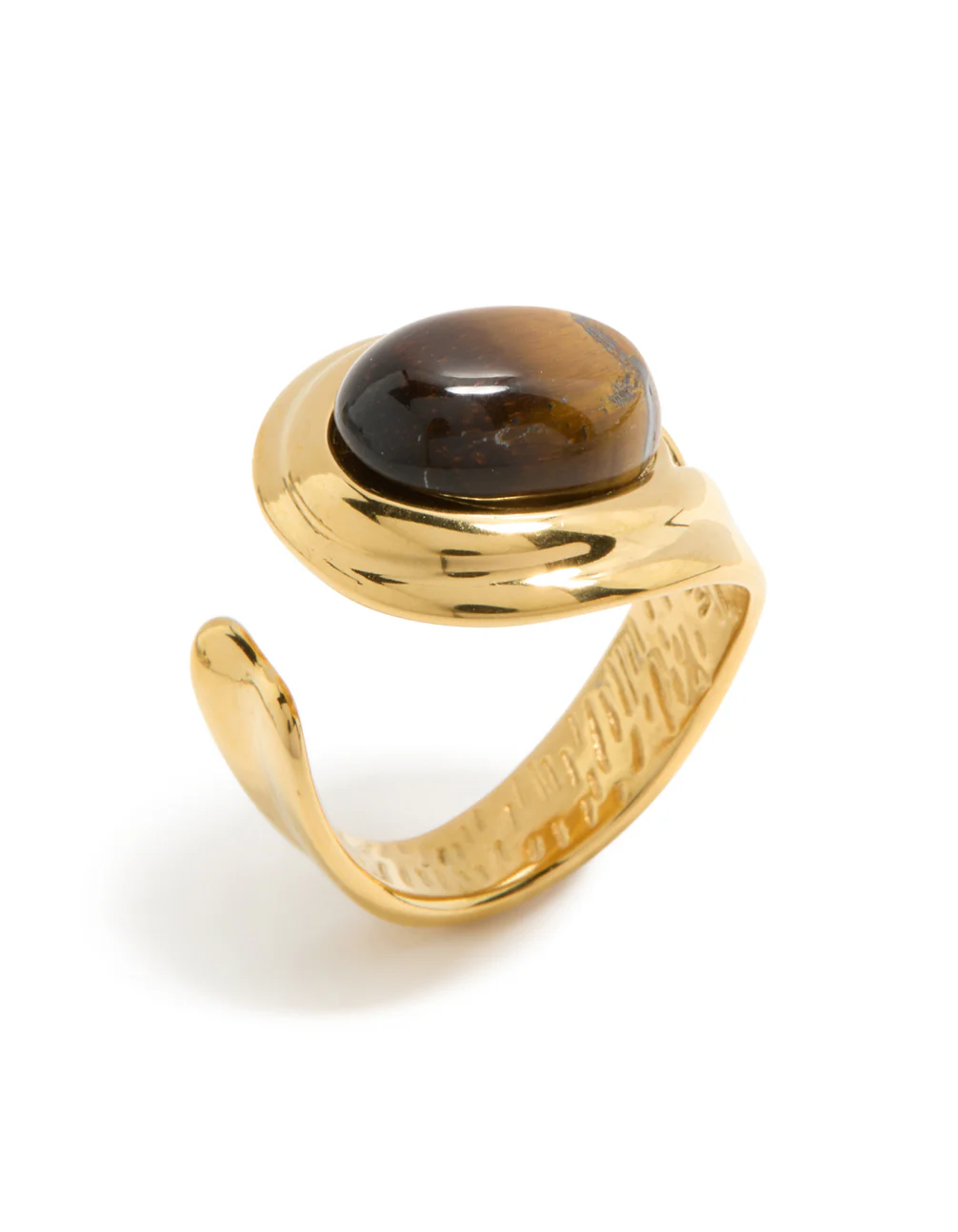 Waterproof Gold Plated Stainless Steel Brown Marble Oval Ring - Image 4