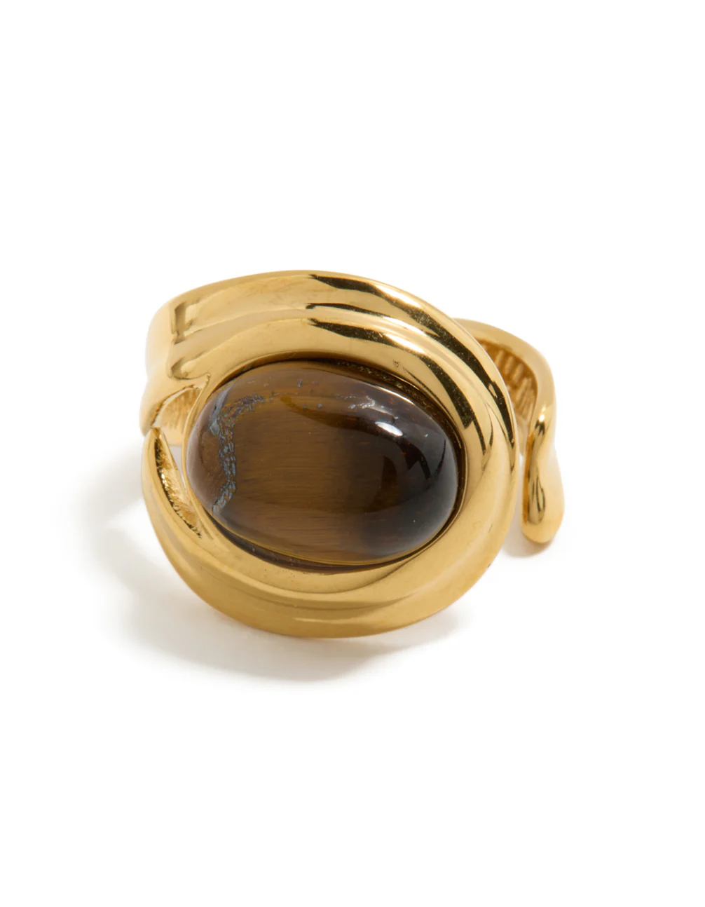 Waterproof Gold Plated Stainless Steel Brown Marble Oval Ring - Image 5