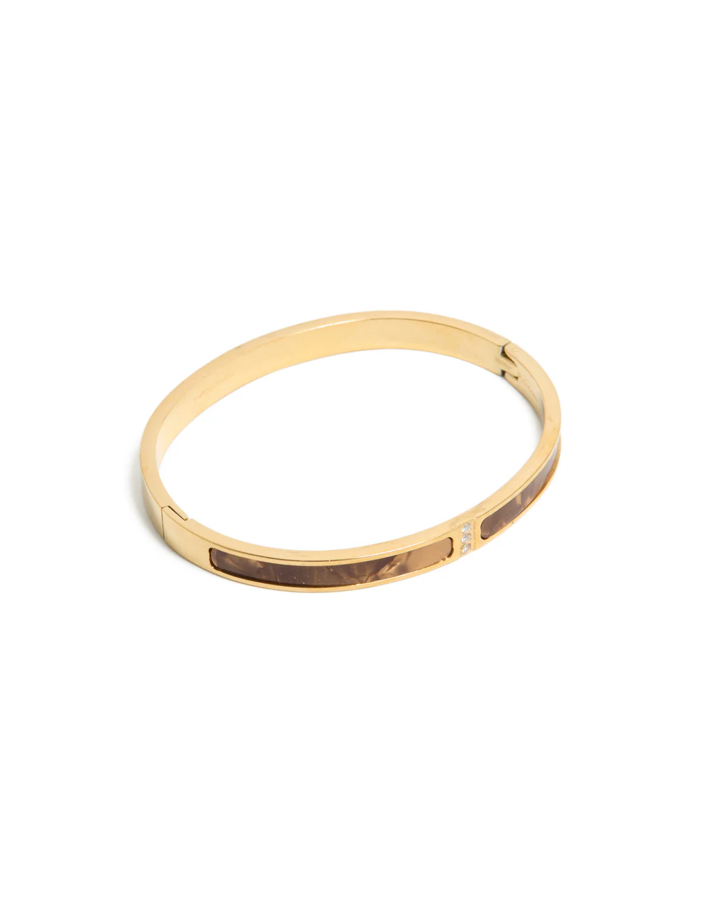 Waterproof Gold Plated Stainless Steel Brown Pearlised Inlay Hinged Bangle - Image 2