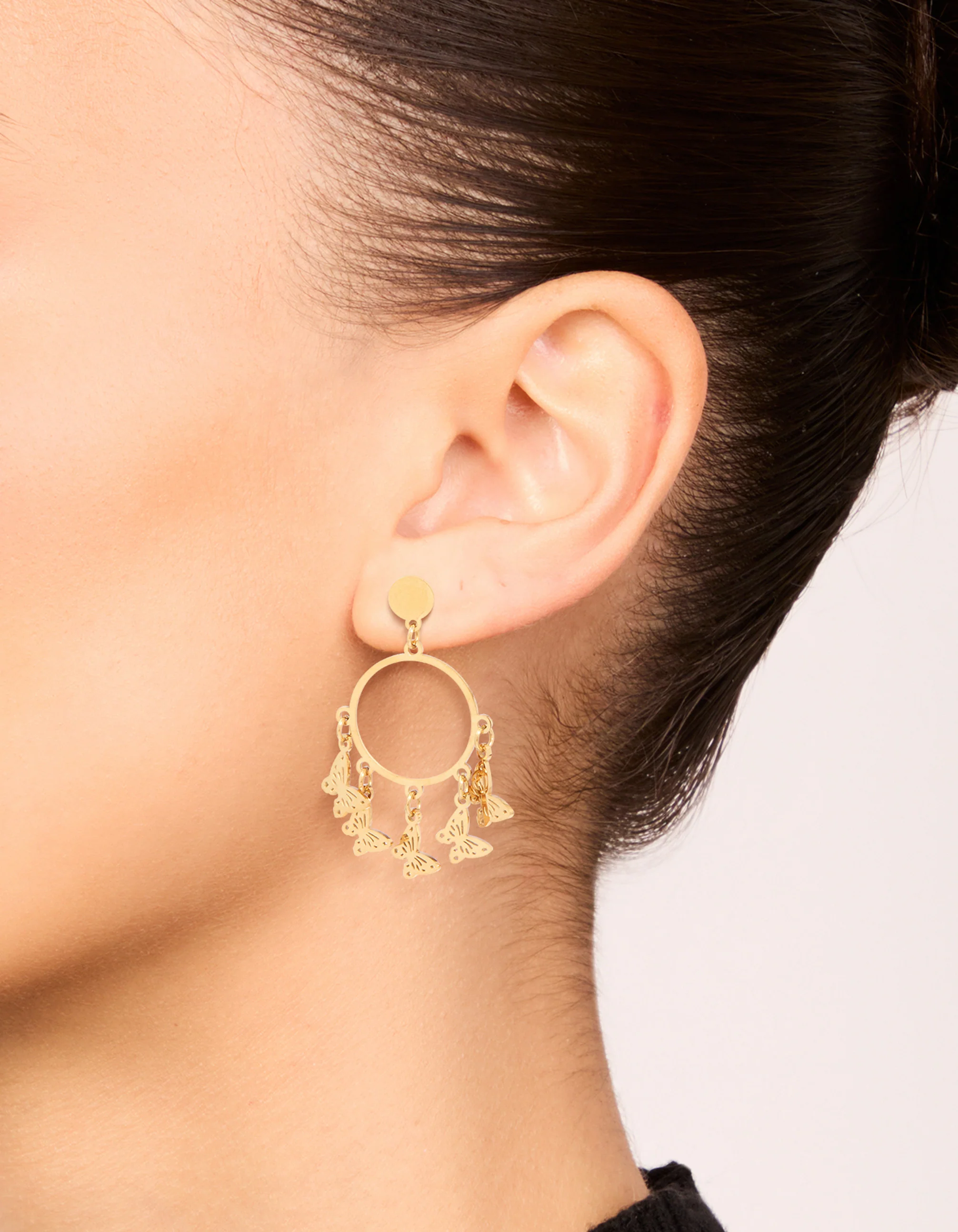Waterproof Gold Plated Stainless Steel Butterfly Charms Hoop Earrings - Image 6
