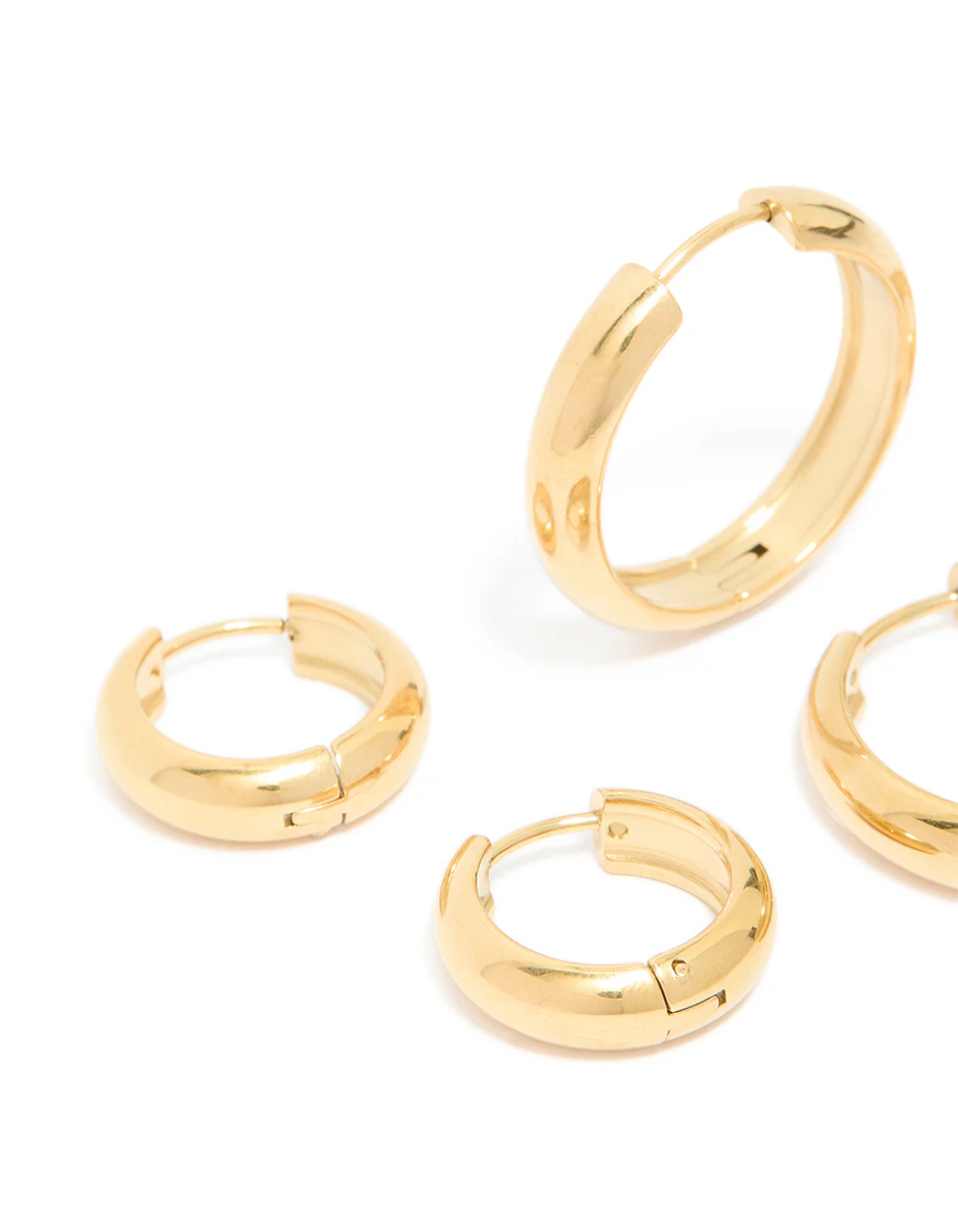 Waterproof Gold Plated Stainless Steel Chubby Hoop Earrings 3-Pack - Image 4