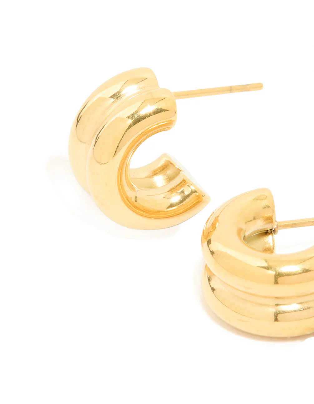 Waterproof Gold Plated Stainless Steel Chunky Flat Hoop Earrings - Image 2