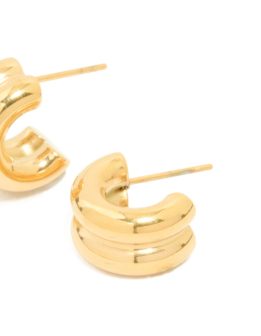 Waterproof Gold Plated Stainless Steel Chunky Flat Hoop Earrings - Image 3