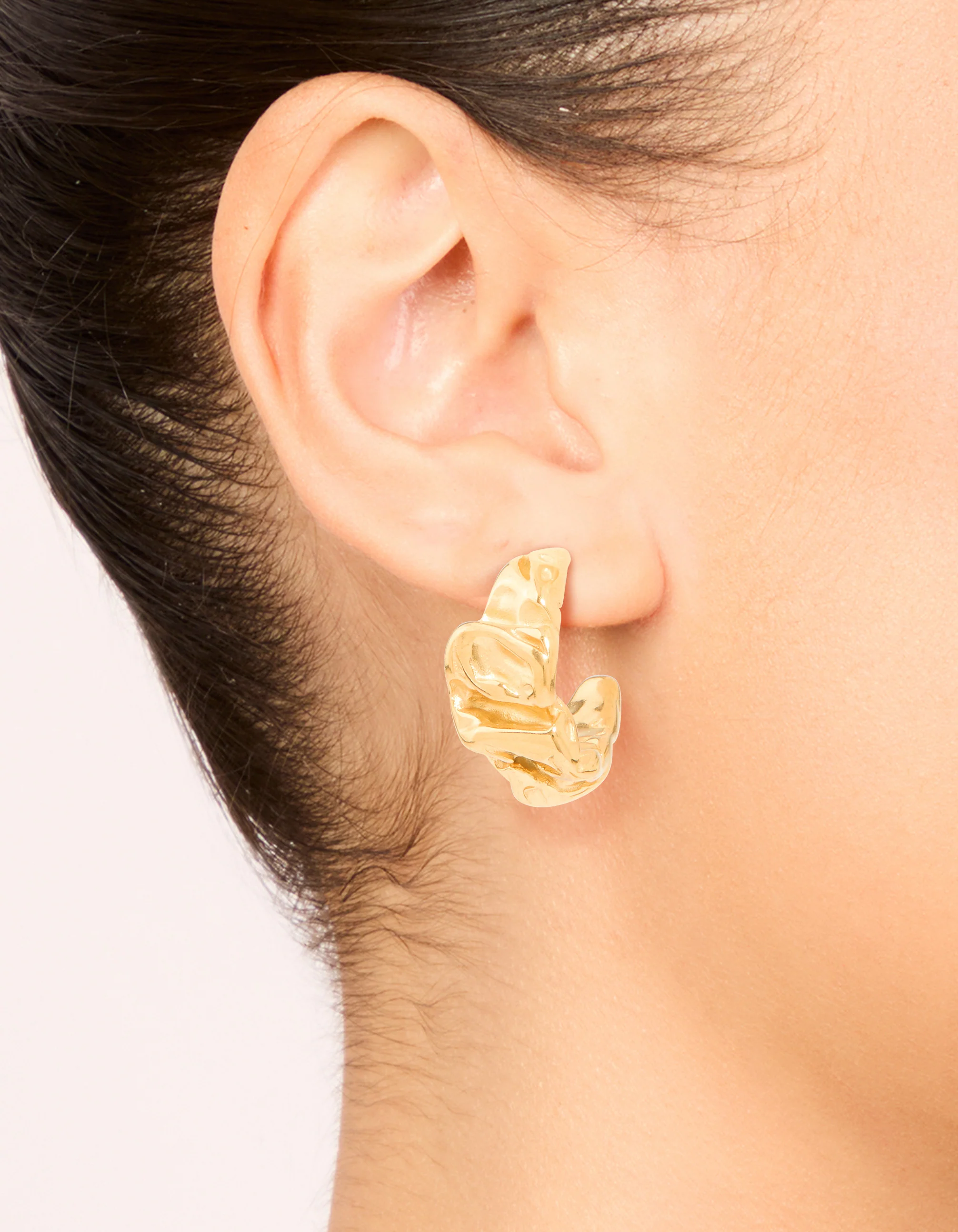 Waterproof Gold Plated Stainless Steel Crater Hoop Earrings - Image 6