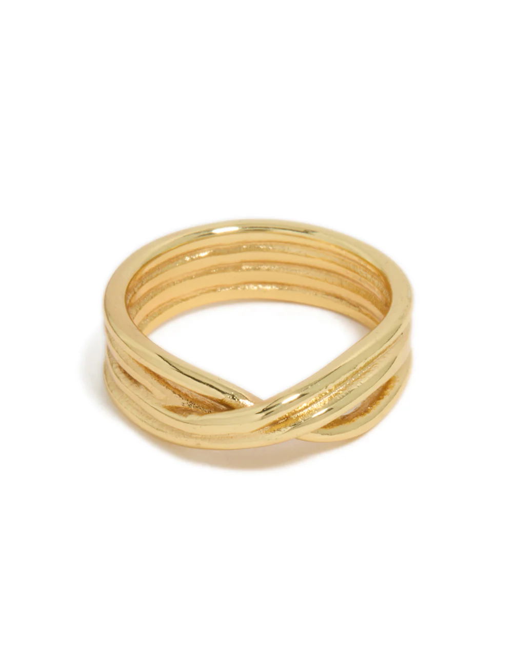 Waterproof Gold Plated Stainless Steel Crossed Line Ring - Image 5